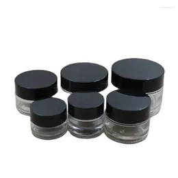 Speicherflaschen Transparentes Glas Glas leere Behälter glänzender schwarzer Deckel 5g 10 g 15g 20g 30g 50 g nachfüllbare Flasche Kosmetik -Creme Töpfe 15pcs