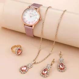 Correntes relógio feminino colar anel brincos conjunto presente feminino para o dia das mães boa aparência pulseira de plutônio casual quartzo jan88