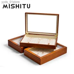 مربعات المجوهرات Mishitu Retro Wooden Jewelry Storage Box for Necklace Pendant Ring Encring Storage Case Display Display Box L240323