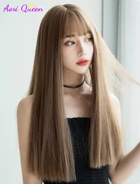 Wigs synthetic wig female temperament long straight hair Lisa same style Lolita air bangs natural fluffy inner button wigHigh tempera