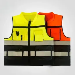 가시성 보안 보안 반사 조끼 포켓 디자인 반사 조끼 야외 교통 안전 사이클링 마모
