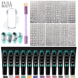 Kits Full Beauty Nail Stamping Gel Printing Set Nails Kit 8ml Transfer Gel for Template Plate DIY Leaf Manicure Decor Tools CH1813