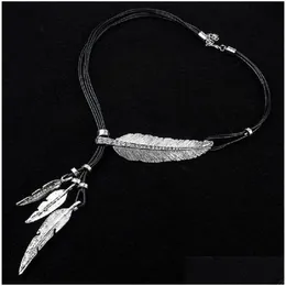 Pingente colares mulheres moda aço inoxidável pena árvore folha colar mtilayer clavícula corrente suéter jóias acessórios gota d dh5ab