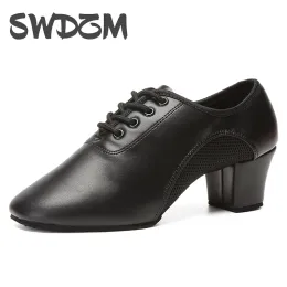 Boots SWDZM Latin Dance Shoes Men Modern Tango Salsa Leather Ballroom Shoes Square Heels Adults Children Boys Party Dance Shoes sport