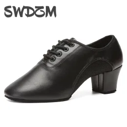 Flats Swdzm Latin Dance Schuhe Männer moderne Tango Salsa Leder Ballsaal Schuhe Square Heels Erwachsene Kinder Jungen Party Dance Schuhe Sport Sport