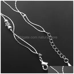 Anklets Chic 925 Sterling sir Short Double Leaer Chain Anklet for Women S925足首ブレスレット調整可能長さの足ジュエリードロップDELIV DHC2B