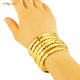 LIEBE 6 teile/los 8 MM Dubai Armreifen Neue Offene Größe Laser Gold Farbe Armreifen für Frauen Äthiopischen Armbänder Mädchen geschenk1195 m