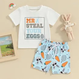 Kläderuppsättningar småbarns pojke påskdräkt herr stjäla dina äggskjorta morot bunny shorts 2 st pojkar set 6m-4t