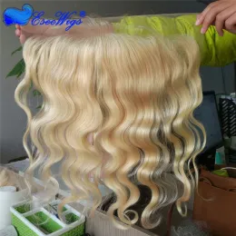 Ботворезы Eseewigs Blonde 613 13X4 Кружева Фронтальная объемная волна Перуанские волосы Реми Прозрачные кружева Фронтальная застежка Детские волосы Отбеленные узлы