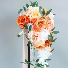 Dekoratif Çiçekler Bridals Buketleri Düğün Yapay Güller Çiçek Gelin Mariages Parti Decors