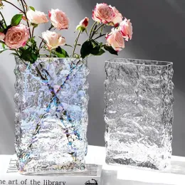 Vases Finnish Glacier Vase Nordic Simple Transparent Glass Flower Hydroponic Decoration Flower Light Luxury Table Flower Arrangement