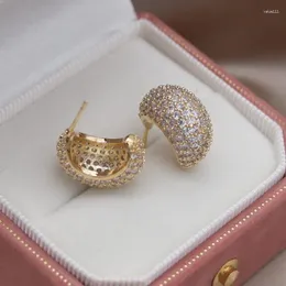 Stud Earrings Korean Design Fashion Jewelry 14K Gold Plated Luxury Full Zircon Water Drop Elegant Women's Daily Work Accessories