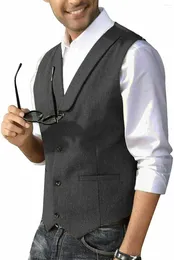 Мужские жилеты темно-серые мужские твидовые костюмы с узором «елочка» с шалевым воротником, жилет, куртка без рукавов, официальная зимняя деловая одежда на заказ