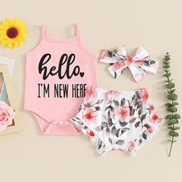 Kleidung Sets 3 stücke Geboren Baby Mädchen Sommer Kleidung Ärmellose Sling Strampler Rüschen Blumen Druck Shorts Mit Stirnband Outfits