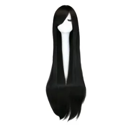 Wigs QQXCAIW Long Straight Party Cosplay Black 40" 100 Cm Synthetic Hair Wigs