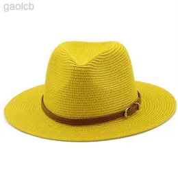 Wide Brim Hats Bucket Hats 21 color solid grass hat with brown belt wide Brim sun protection unisex beach hat womens summer outdoor jazz Panama hat 24323