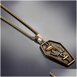 Anhänger Halsketten Anubis Life Signature Herren Retro Halskette Hunde Kopf Anka Kreuz Hip Hop Halskette Schmuck Drop Lieferung Anhänger DHMP2