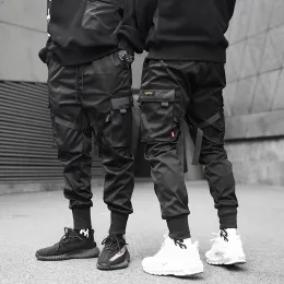 2022 New Joggers Cargo Pants for Men Hip Hop Hit Color Color Pocket Plants Sweatpants Streetwear Ripbons Techwear