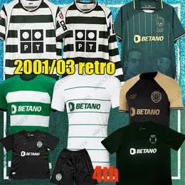 Retro Long Sleeve Sporting Lissabon 01/03 Home Soccerjersey S-XXL Ronaldo 28 Quaresma Lissabon Retro-Fußball-Hemds Viertes Männer Kids Kit