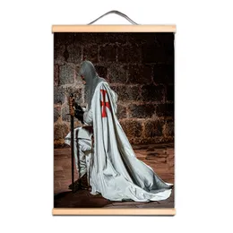 Şövalyeler Templar Duvar Sanat Posterleri Hıristiyan Haçlılar Tuval Scroll Scroll Sınıf Oturma Odası Yurt Evi Dekorasyon CD32