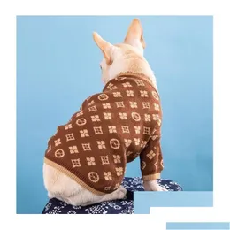 Cão vestuário clássico tricô suéter casual luxo presbiopia carta designer engrossar lã quente hoodies casacos roupas para animais de estimação drop deliv dhy9j