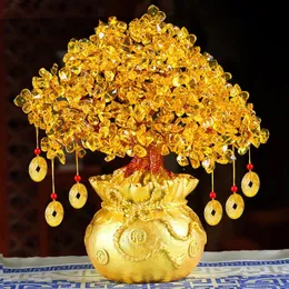 1924cmラッキーツリーウェルスイエロークリスタルツリーツリー飾り盆栽スタイルの富運動Feng Shui Ornaments Craft 240315