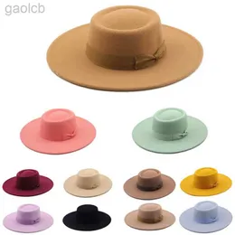 Шляпы с широкими полями, шляпы-ведра, женская шляпа Fedora с плоским куполом, осень-зима, джазовая шляпа с бантом, красочная широкая коричневая шляпа унисекс, панама 24323