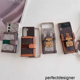 Designer Designer Plating Edge Crossbody Telefonfodral för Samsung Galaxy Z Flip 5 4 3 5G Z Fold 5 4 3 Z Fold3 4 Luxury Leather Fashion Card Holder Protective Mobiltelefon SH