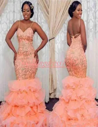 Incredibili spalline africane Abiti da sera a sirena Ruffle Tiers Arabo Party Spettacolo formale Said Mhamad Plus Size Abiti da ballo robe de 1038807