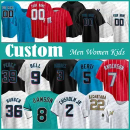 Luis Arraez Jake Burger Custom Miami Baseball Jersey Marlins Josh Bell Jon Berti Eury Perez Jazz Chisholm Jr Sandy Alcantara Tim Anderson Braxton Garrett JT Chargois