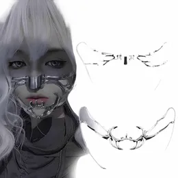 Gothic Punk Mechanical Alien Fluid Face Accories Frauen Männer Prop Maske Gesichtskette Halbhohl Cyber ​​Maske für Anime Cosplay v1mu #