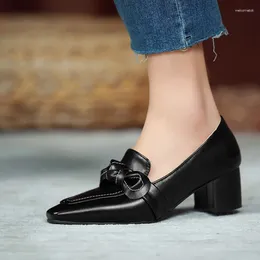 Dress Shoes Thick-Heeled Square Toe Stitching Process Office Pumps Bowknot Business Casual Fashion Women's 2024 Spring