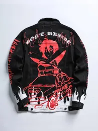 DHgate.com:Mens Flame-Printed Denim Jackets | Slim Fit Black Jeans 
