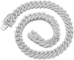 VVS Moissanite Cuban Link Chain Halsband för män 14 mm bred 2 rad Diamond Prong Iced Out Diamond Necklace Rapper Rock Anpassa Hip Hop Mens Luxury Jewel Woman Gift