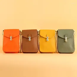 Bolsas de ombro de couro genuíno bolsa de telefone móvel feminina corrente de couro primeira camada tendência de verão simples para mulher