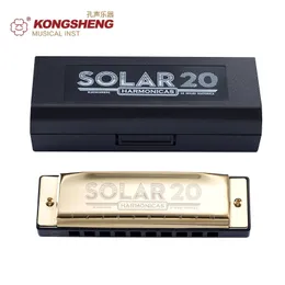 2024 KONGSHENG 10 Holes Harmonica Diatonic Blues Harp Mouth Organ Key of C Reed Musical Instrument for Beginner Black Golden Blue