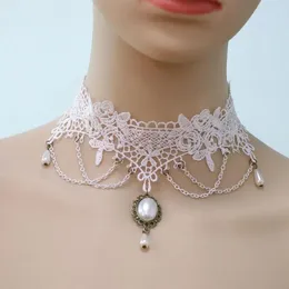 Chains Fashion White Lace Tassel Choker Temperament Pearl Pendant Necklace For Women Bridal Wedding Jewelry