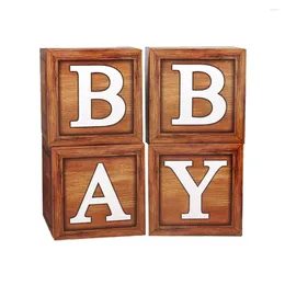 Party Decoration 4pcs Wood Grain Balloon Boxes With Letters Transparent Block Boxe For Bridal Shower Wedding Birthday