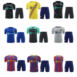 23/24/25 바르셀로나 Ansu Fati Tracksuit Camisetas de Football 23/24/25lewandowski Gavi 짧은 슬리브 트랙 슈트 남자와 Barca 정장 성인 훈련복