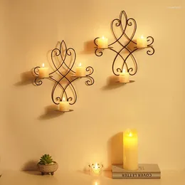 Candle Holders Wall Hanging Stand Metal Holder Luxury Black Gold Color Candlestick Wedding Party Dinner Decoration