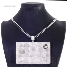 Popüler Kredi Kartı Hip Hop Penen Pass Test Cihazı VVS Moissanite Diamond Ice Out Sier Solid 10K 14K Kolye