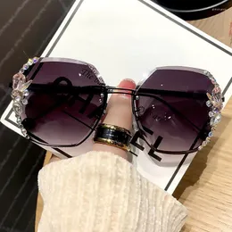 Óculos de sol feminino sem moldura strass diamante incrustado decoração óculos de sol moda quadrada uv400 gafas de sol