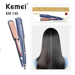 Irons Kemei KM740 Portable Professional ledde sexhastighet Flat Iron Negative Ion Antiscald Hair rätare curlingjärn