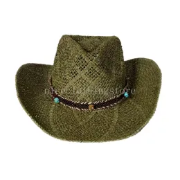 Nowy duży brzeg słomy czapki męskie letnie zachodni kowbojski kapelusz ręcznie robiony tkany kapelusz słoneczny dla mężczyzn kobiety na zewnątrz czapka plażowa kobieta sunhat man czapki