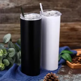 20oz Sublimation Tumblers, Straight Skinny Tumblers With Lids, Vacuum Insulation Double Wall Stainless Steel Tumbler With Lid And Straw