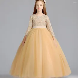 Flickaklänningar Flower Girls Dress for Wedding Evening Children Princess Party Pageant Long Gown Kids Formal Clothes