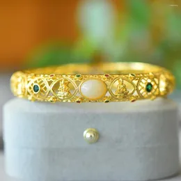 Bangle Natural Hetian Jade Gemstone Accessories for Women Charms Armband Luxury Gold Plated