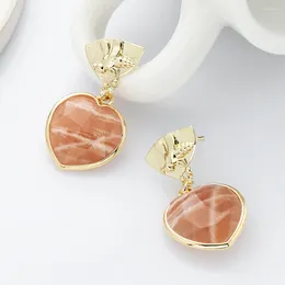 Dangle Earrings BOROSA Natural Multi-kind Stone Golden Plated Heart Earring Reiki Eardrop For Women Party Wedding Jewelry Gifts