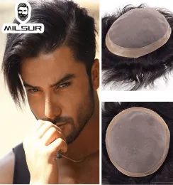 Toupes Toupees Human Hair Toupee für Männer feinem Mono Männlich 120% Dichte Langlebige männliche Haarprothese Toupe 6 "Haarersatzsystem für m