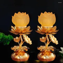 Candle Holders 2 Pcs Colorful Glass Lotus Holder Decoration Home Buddha Hall Guanyin Lantern Buddhist And Utensils